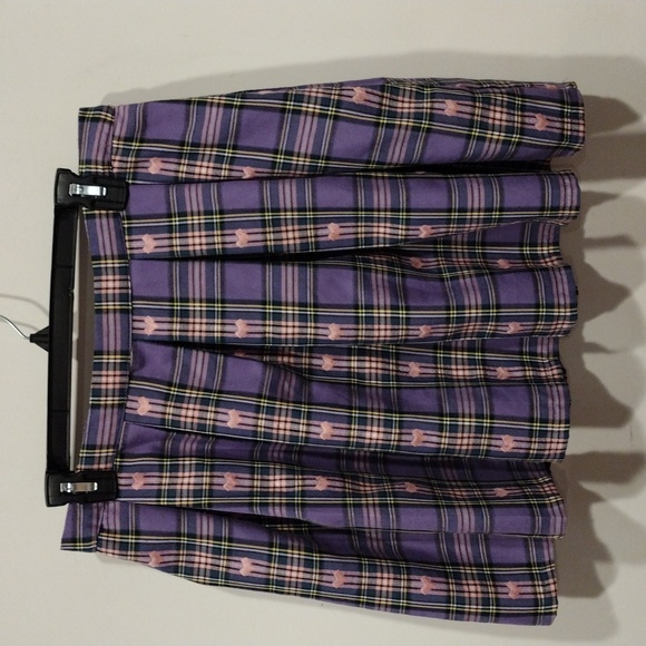 Hot Topic Dresses & Skirts - Hot Topic Purple & Pink Pastel Plaid Embroidered Heart Mini Skirt Sz XL-Harajuku